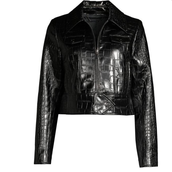 Ellie Tahari Jagger Croc-Embossed Faux-Leather Jacket - Picture 4 of 8